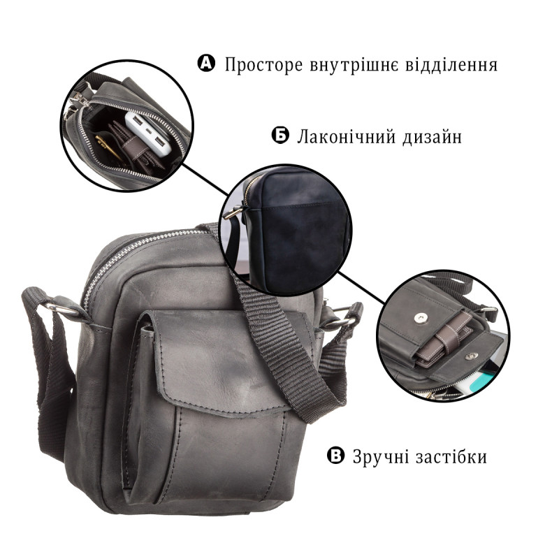 Сумка SHVIGEL з вінтажній шкіри Чорна