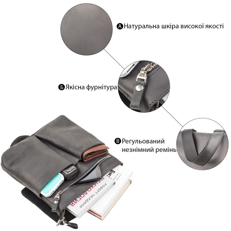 Сумка SHVIGEL з вінтажній шкіри Чорна