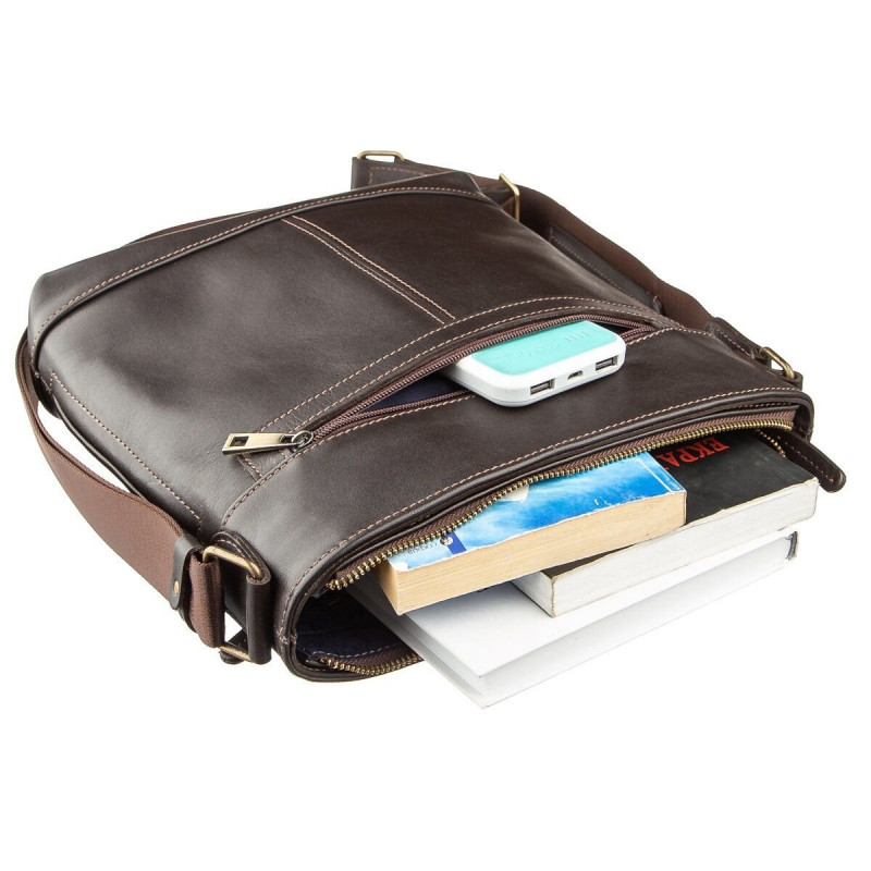 Сумка многофункциональная мужская SHVIGEL в гладкой коже Коричневая