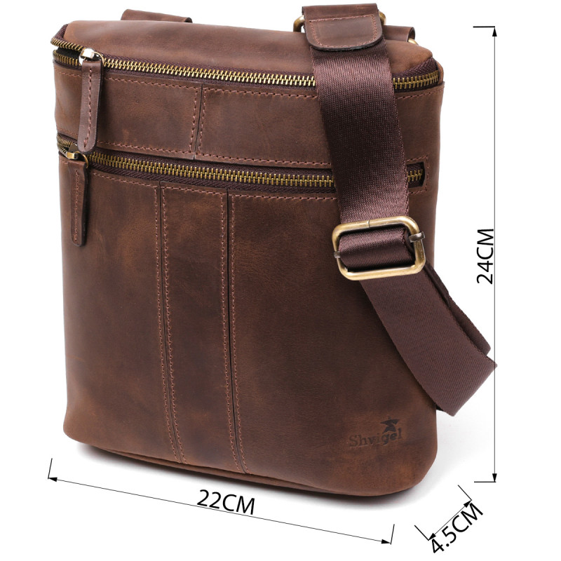 Сумка мужская SHVIGEL кожаная Коричневая