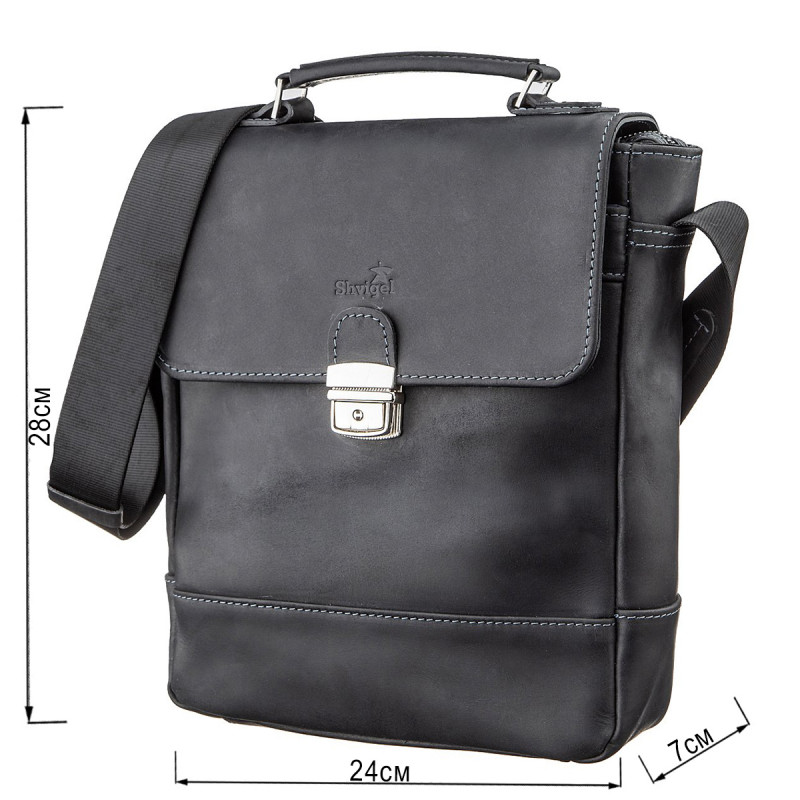 Сумка мужская SHVIGEL из винтажной кожи Черная