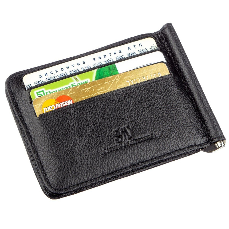 Кожаный мужской зажим на магните ST Leather Черный