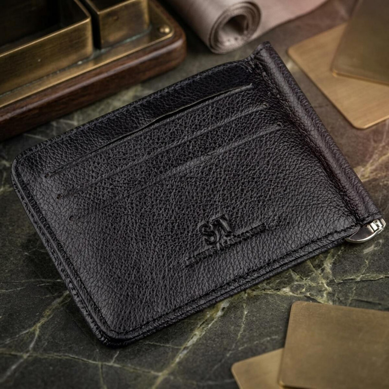 Кожаный мужской зажим на магните ST Leather Черный