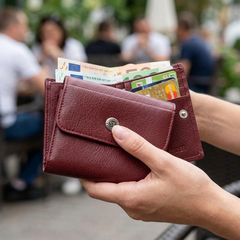 Невеликий жіночий гаманець з монетницьою ST Leather Бордовий
