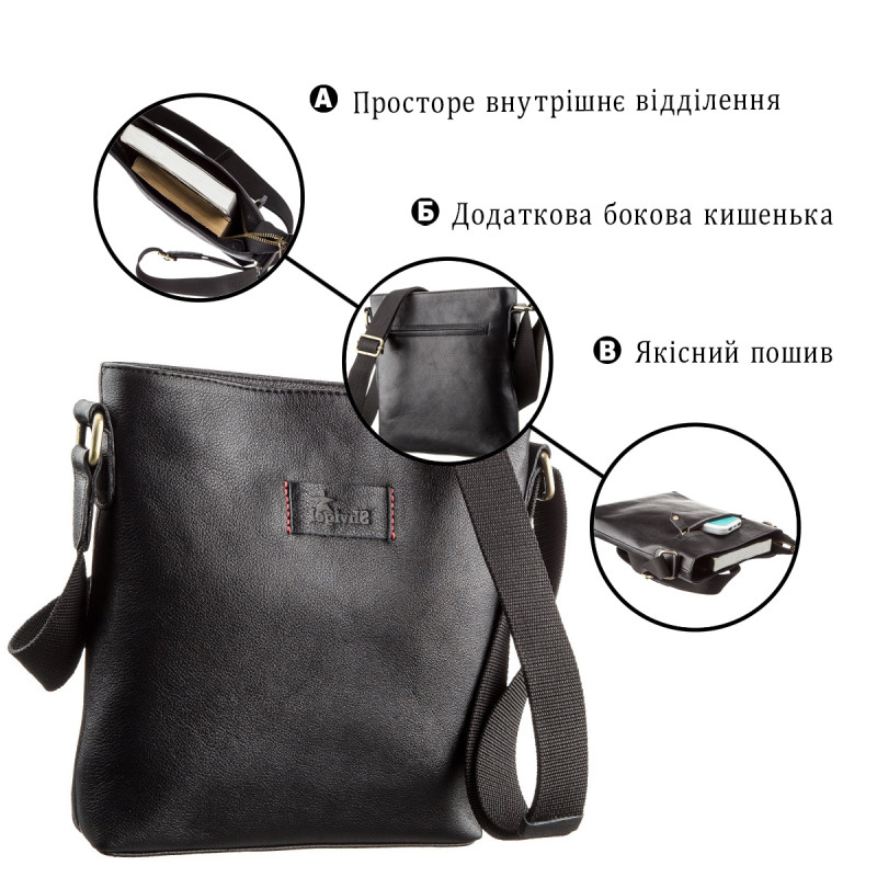 Мужская кожаная сумка без клапана SHVIGEL Черная