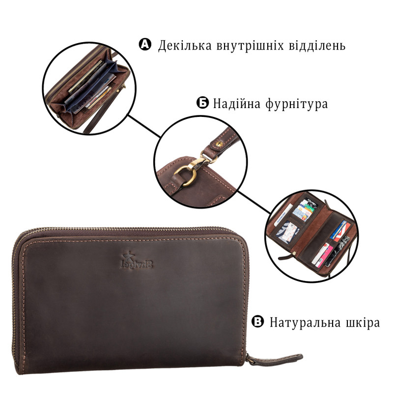 Мужской клатч SHVIGEL кожаный Коричневый