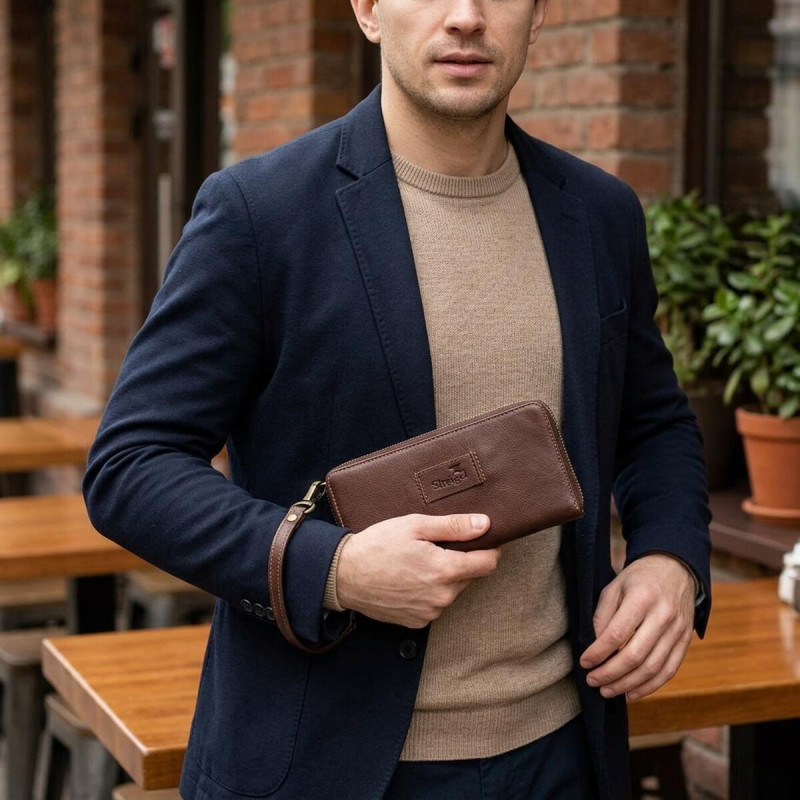 Чоловічий шкіряний клатч для карток купюр та документів SHVIGEL Коричневий
