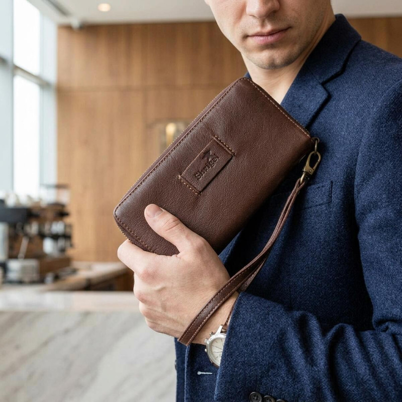 Чоловічий шкіряний клатч для карток купюр та документів SHVIGEL Коричневий