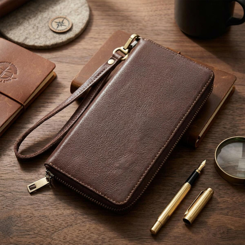 Чоловічий шкіряний клатч для карток купюр та документів SHVIGEL Коричневий