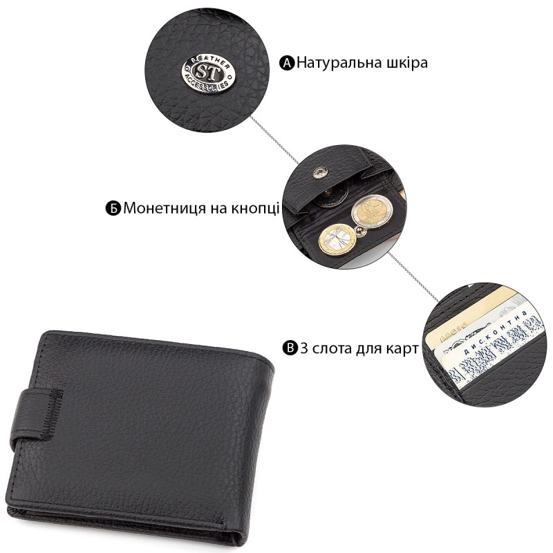 Мужской кошелек ST Leather (ST) кожаный Черный