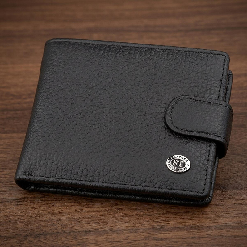 Мужской кошелек ST Leather (ST) кожаный Черный