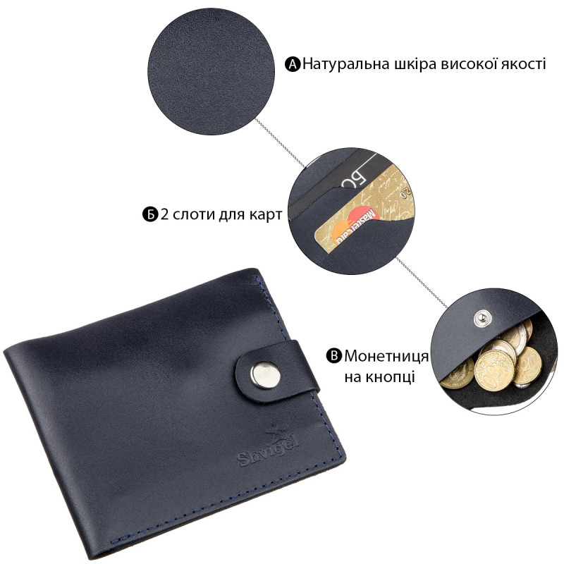 Портмоне мужское с монетницей кожаное SHVIGEL Синее