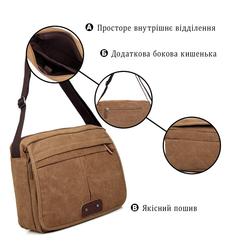 Сумка чоловіча Vintage текстильна Коричнева