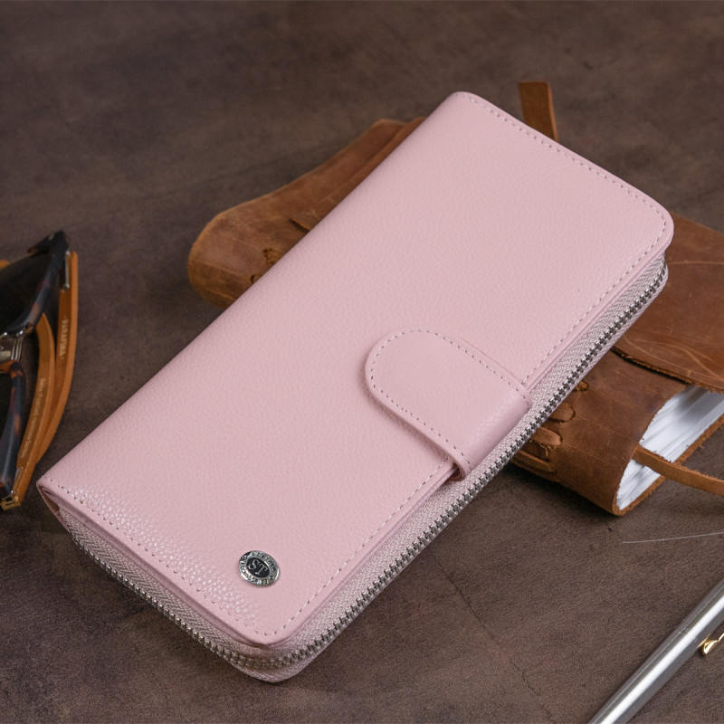 Вертикальный вместительный кошелек из кожи женский ST Leather Розовый