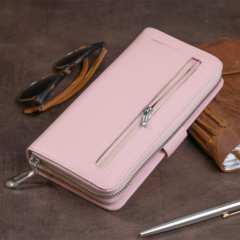 Вертикальный вместительный кошелек из кожи женский ST Leather Розовый