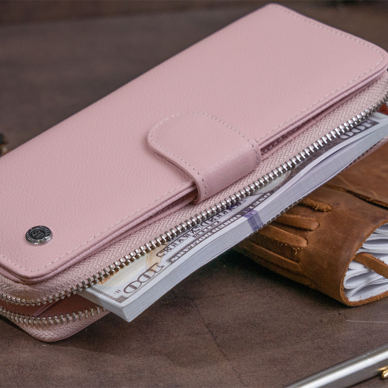 Вертикальный вместительный кошелек из кожи женский ST Leather Розовый