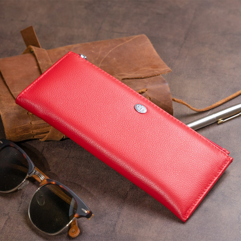 Горизонтальный тонкий кошелек из кожи женский ST Leather Красный