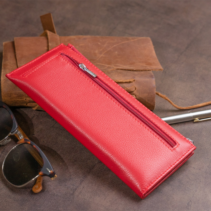 Горизонтальный тонкий кошелек из кожи женский ST Leather Красный