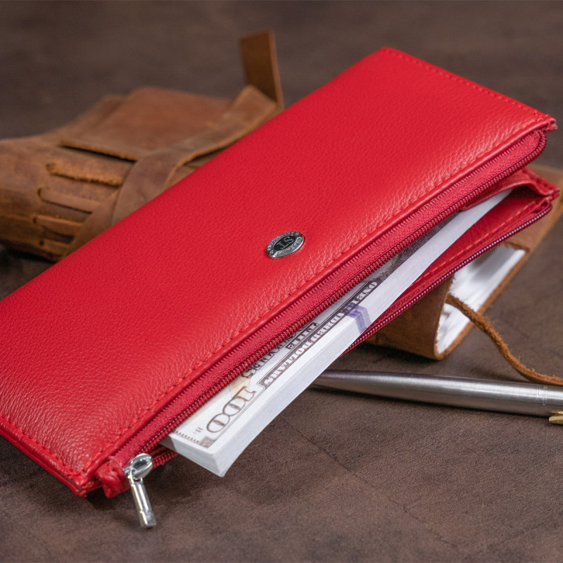 Горизонтальный тонкий кошелек из кожи женский ST Leather Красный