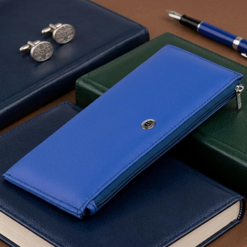 Горизонтальний тонкий гаманець зі шкіри унісекс ST Leather Синій