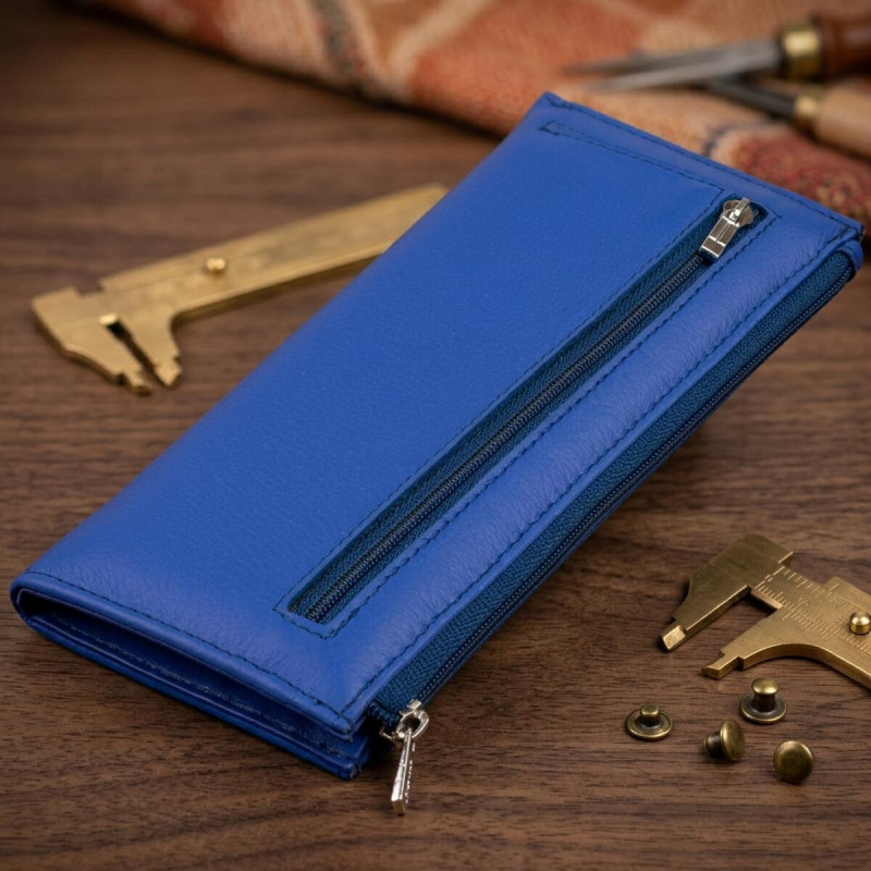 Горизонтальний тонкий гаманець зі шкіри унісекс ST Leather Синій