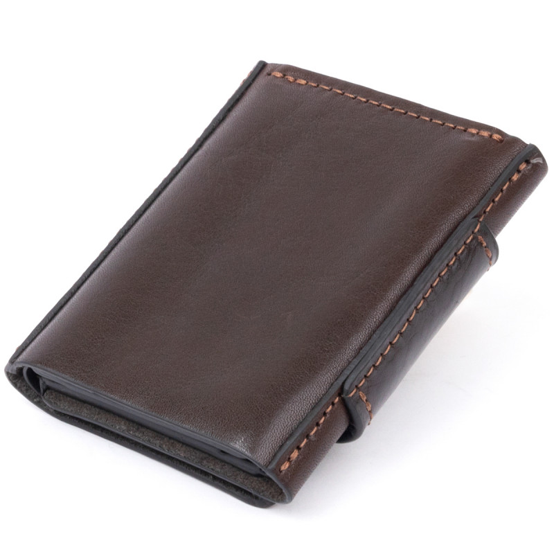 Портмоне вертикальне з хлястиком на магніті на одне відділення GRANDE PELLE Коричневе