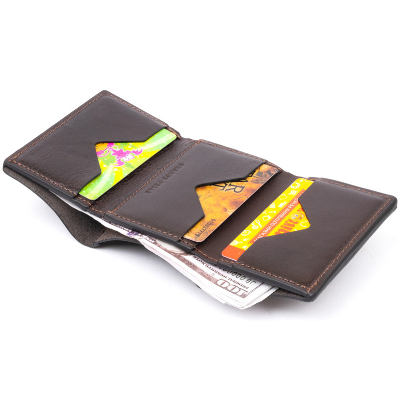 Портмоне вертикальне з хлястиком на магніті на одне відділення GRANDE PELLE Коричневе