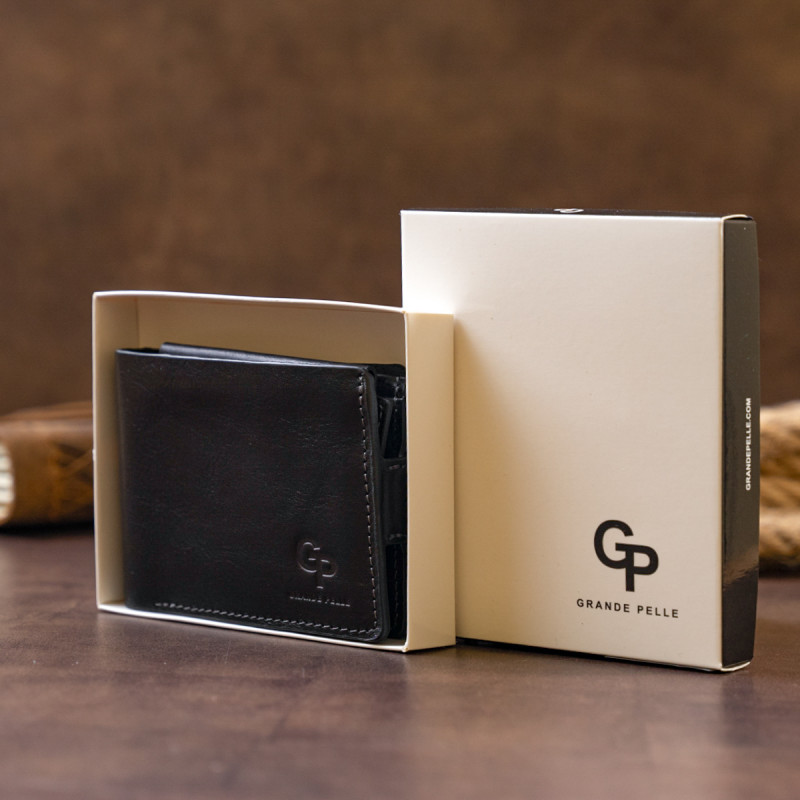 Портмоне горизонтальне Amico на магніті на два відділення GRANDE PELLE Чорне