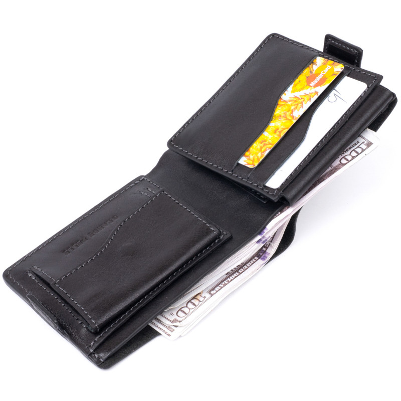 Портмоне горизонтальне Amico на магніті на два відділення GRANDE PELLE Чорне