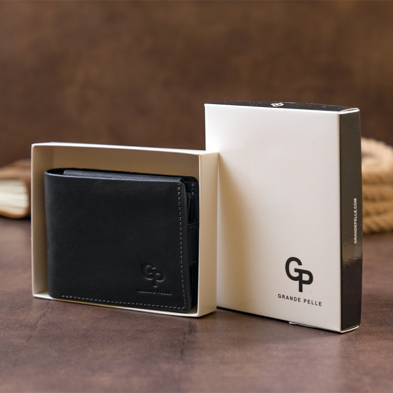 Портмоне горизонтальне Amico на магніті на два відділення матове GRANDE PELLE Чорне