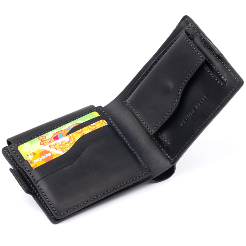 Портмоне горизонтальне Amico на магніті на два відділення матове GRANDE PELLE Чорне