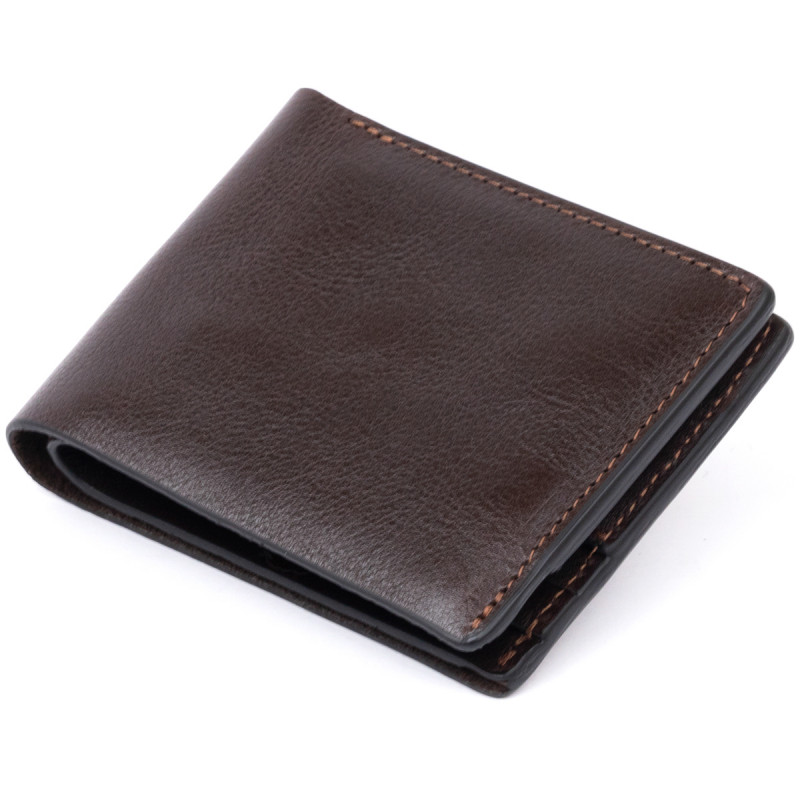 Якісне портмоне в гладкій шкірі на магнітах GRANDE PELLE Коричневе