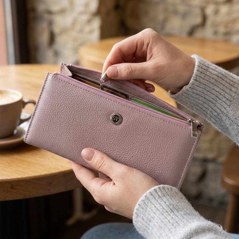 Горизонтальний тонкий гаманець зі шкіри ST Leather Ліловий