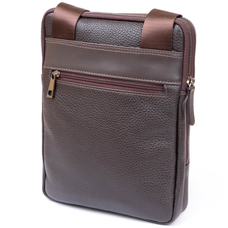 Сумка мужская планшет на два отделения кожаная флотар SHVIGEL Коричневая