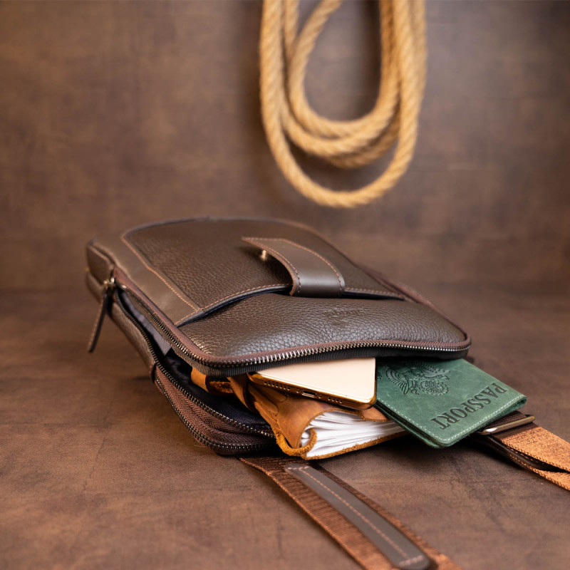 Сумка мужская планшет на два отделения кожаная флотар SHVIGEL Коричневая