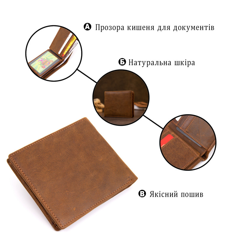 Портмоне унісекс матове Vintage Коричневе