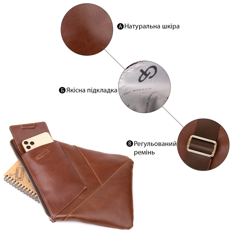 Стильна шкіряна чоловіча сумка через плече GRANDE PELLE Коричневий