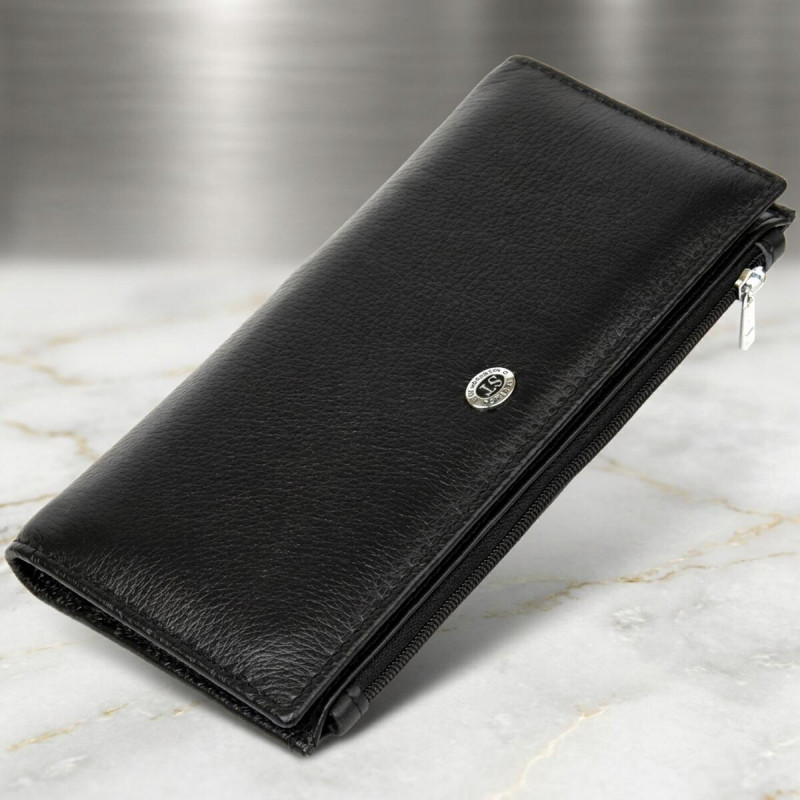 Практичний жіночий шкіряний гаманець ST Leather Чорний