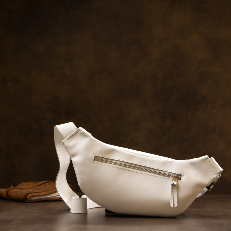 Стильна шкіряна сумка на пояс GRANDE PELLE Білий