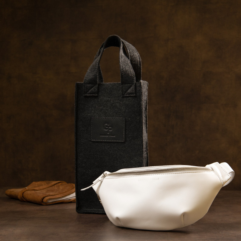 Стильна шкіряна сумка на пояс GRANDE PELLE Білий