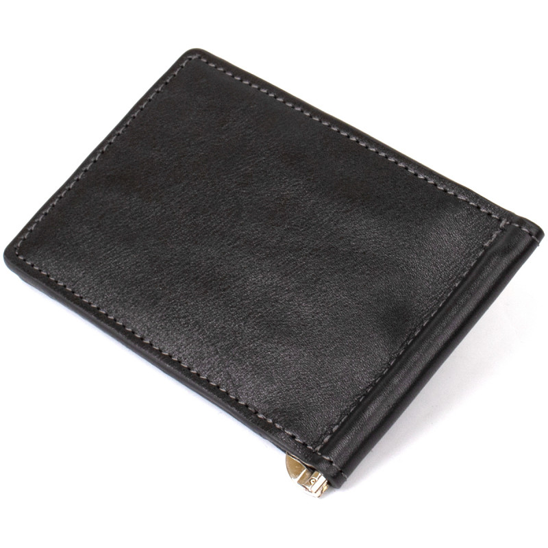 Мужской кожаный зажим для денег GRANDE PELLE Черный