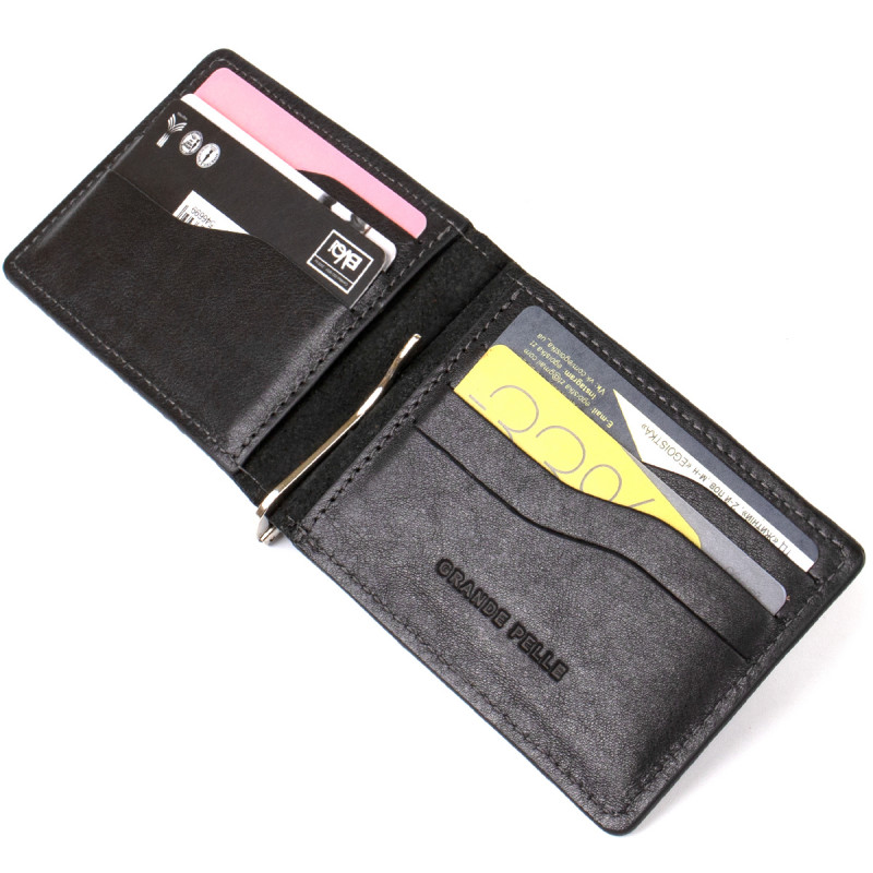 Мужской кожаный зажим для денег GRANDE PELLE Черный