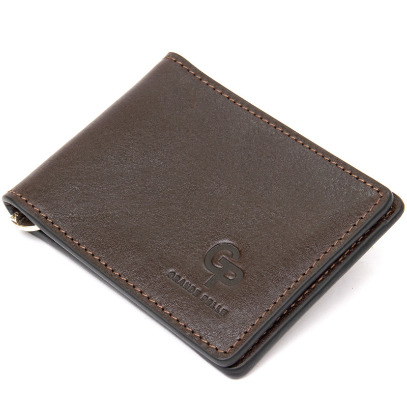 Мужской кожаный зажим для денег GRANDE PELLE Коричневый