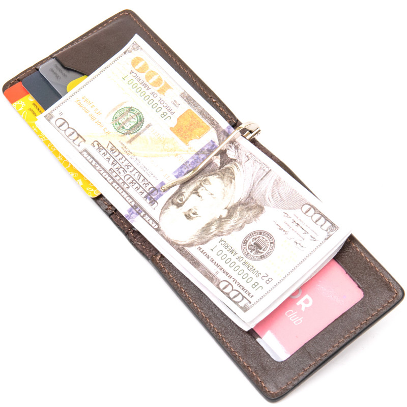 Мужской кожаный зажим для денег GRANDE PELLE Коричневый