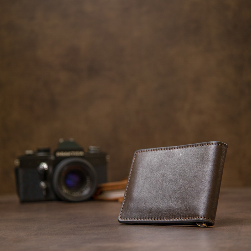 Мужской кожаный зажим для денег GRANDE PELLE Коричневый