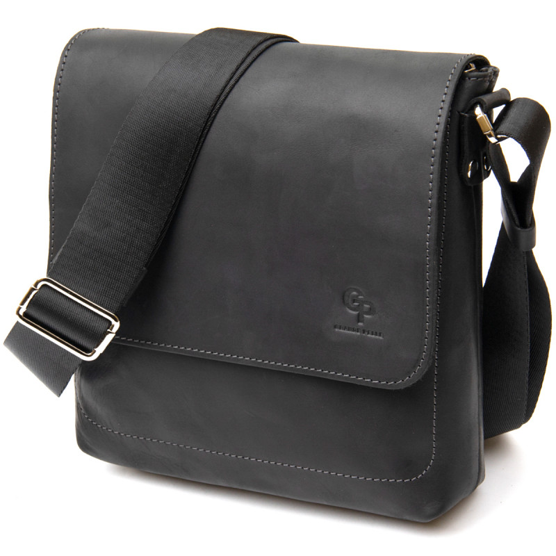 Практичная кожаная мужская сумка GRANDE PELLE Черный
