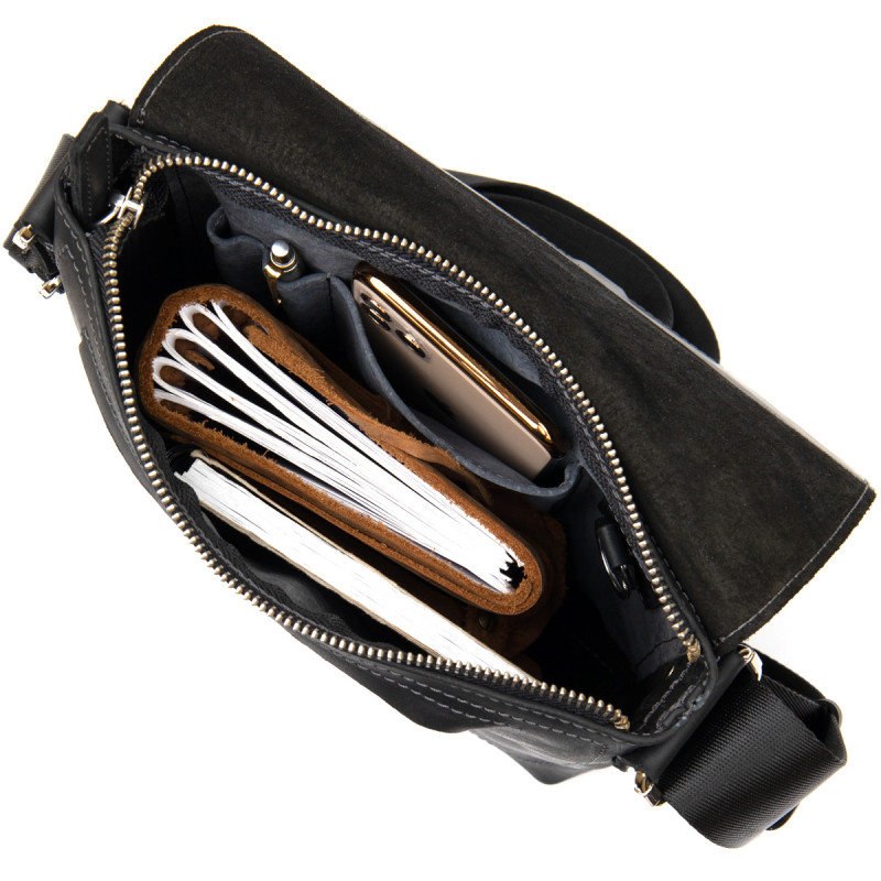 Практичная кожаная мужская сумка GRANDE PELLE Черный