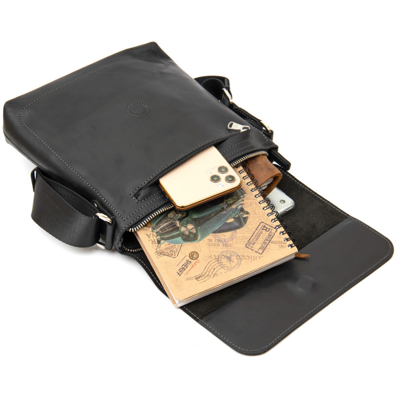 Практичная кожаная мужская сумка GRANDE PELLE Черный