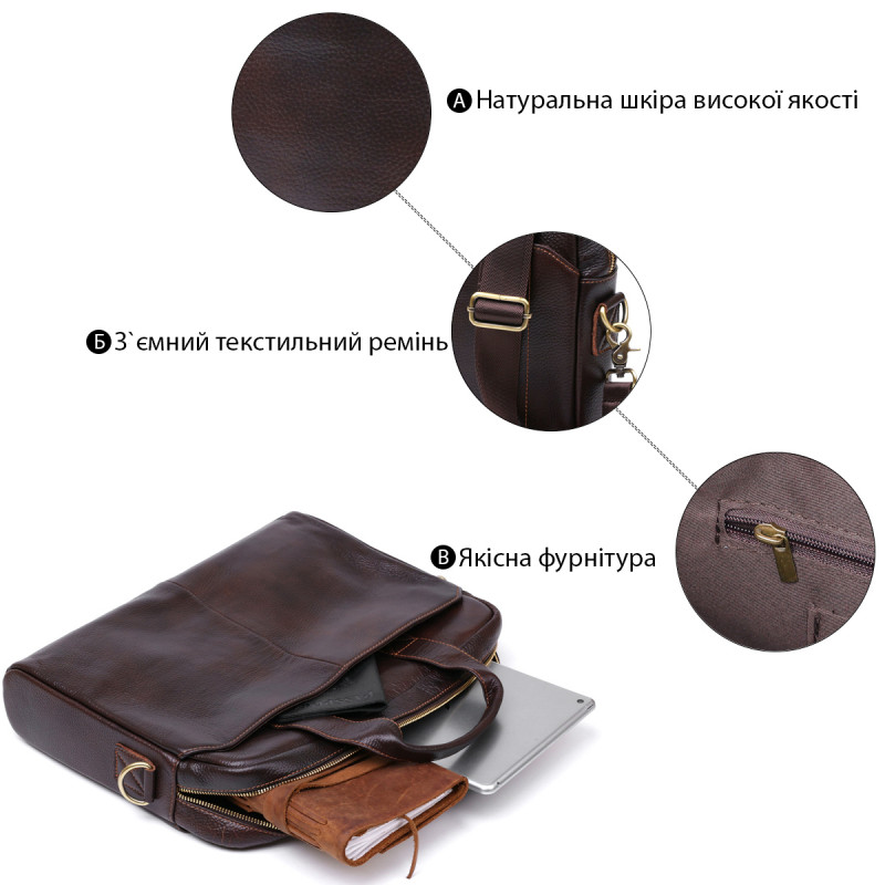 Мужская кожаная сумка-портфель Vintage Коричневый