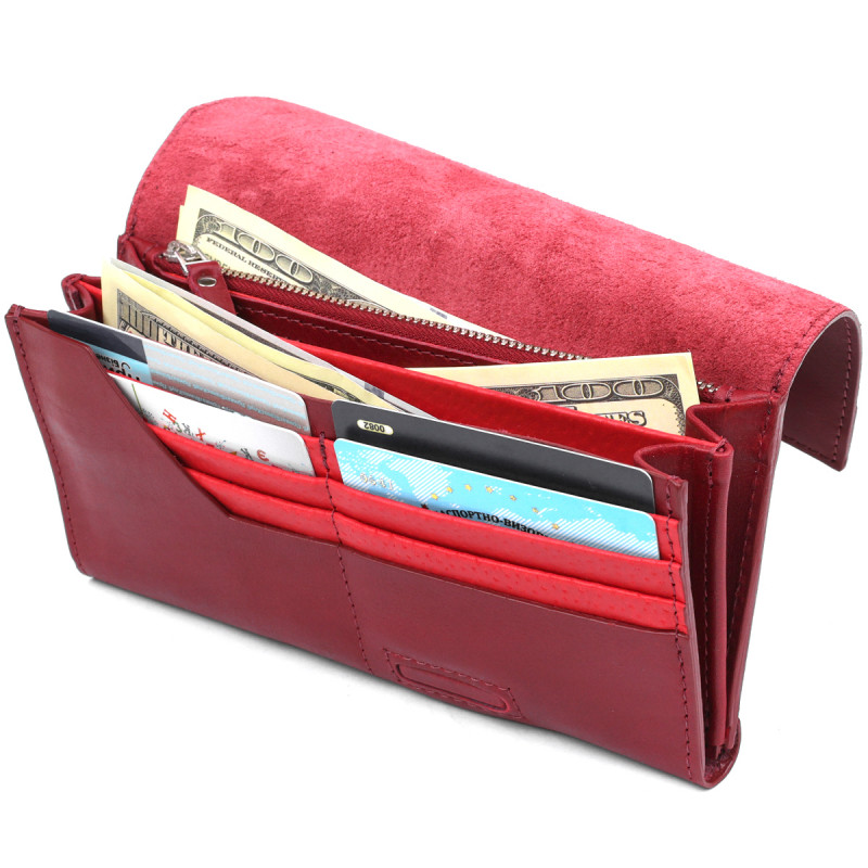 Чудовий шкіряний жіночий гаманець Grande Pelle Бордовий